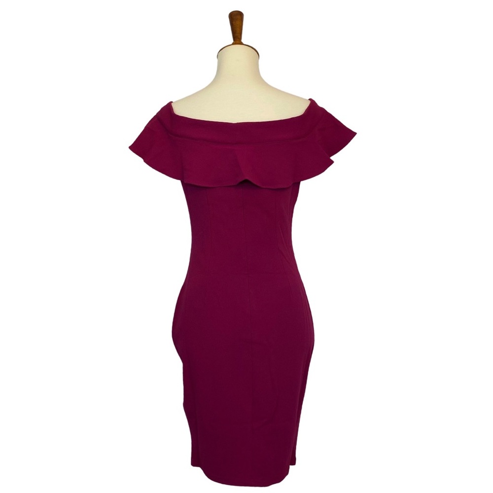 Raspberry Off the Shoulder Flutter Sleeve Bodycon Dress - Picture 12 of 16